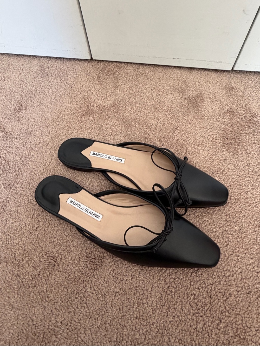 Manolo Blahnik Black Leather Lace-Up Mules